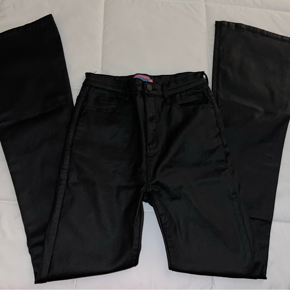 Edikted Black Bootcut Leather Pants